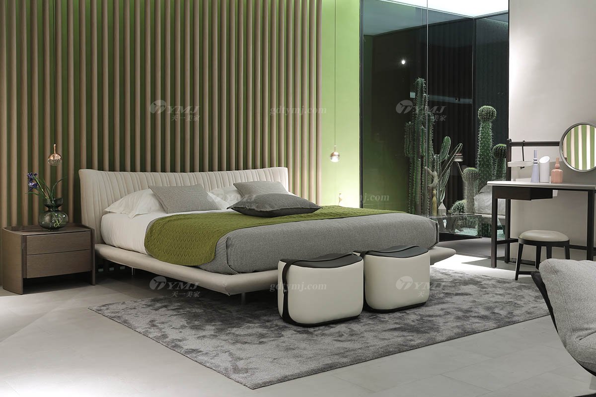  現代簡約家具高端別墅會所家用時尚舒適創意灰色布藝懸浮大床婚床雙人床A2306場景