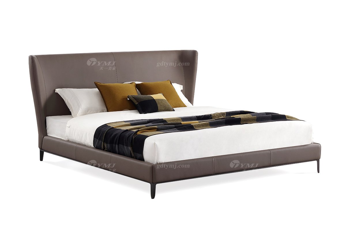  現代簡約家具高端別墅會所家用時尚舒適深灰色真皮大床婚床雙人床A2312-1