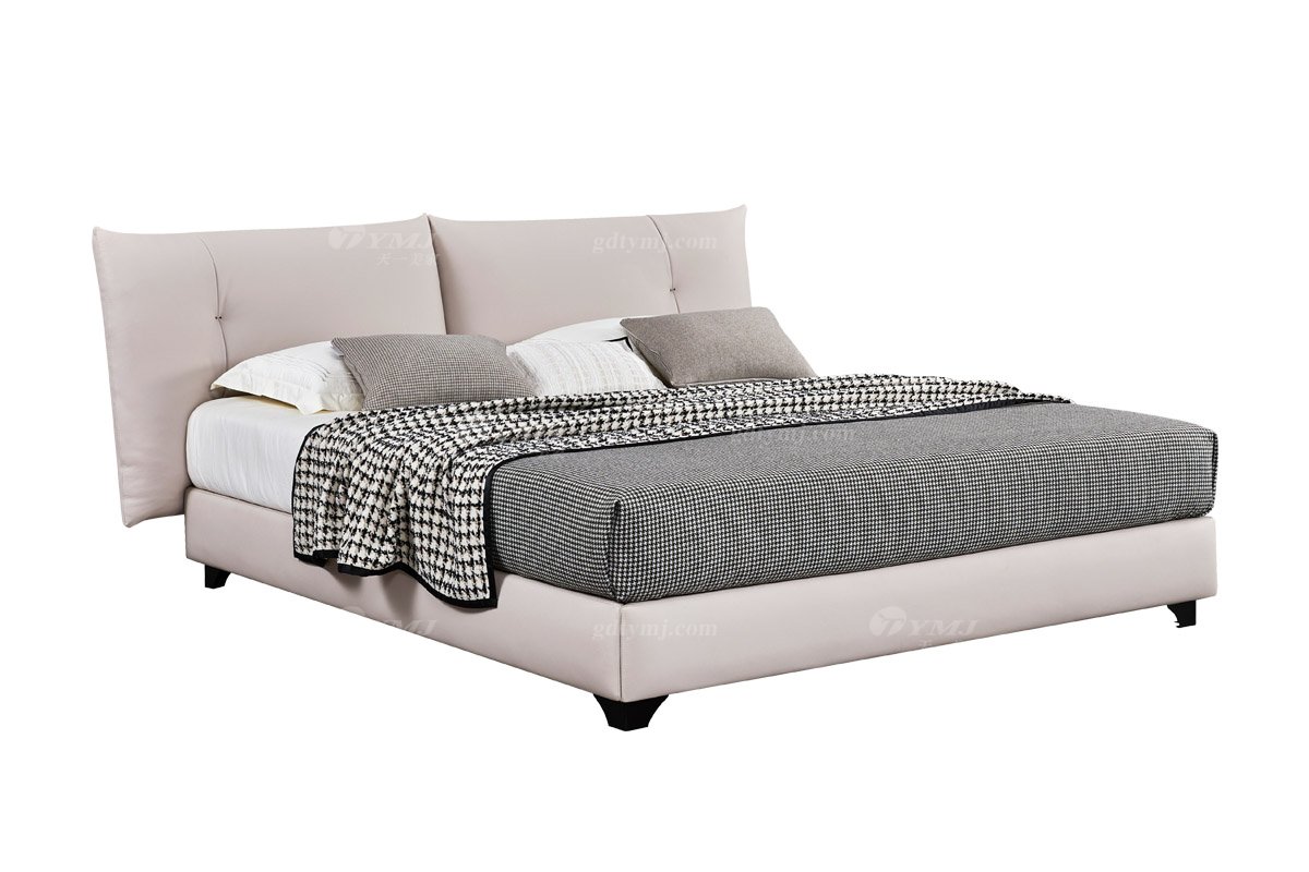  現代簡約家具高端別墅會所家用時尚舒適米白色皮藝大床婚床雙人床A2512-1