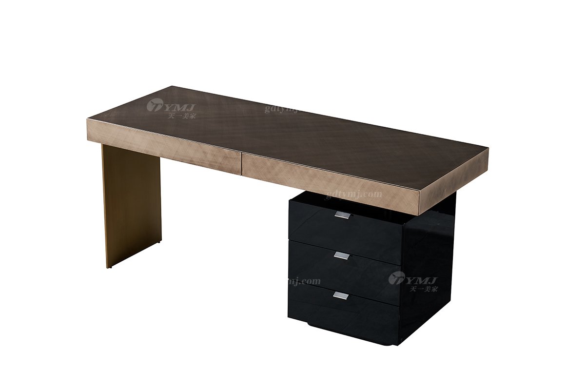  現(xiàn)代簡(jiǎn)約家具高端別墅會(huì)所家用時(shí)尚高級(jí)玫瑰金金屬色書桌