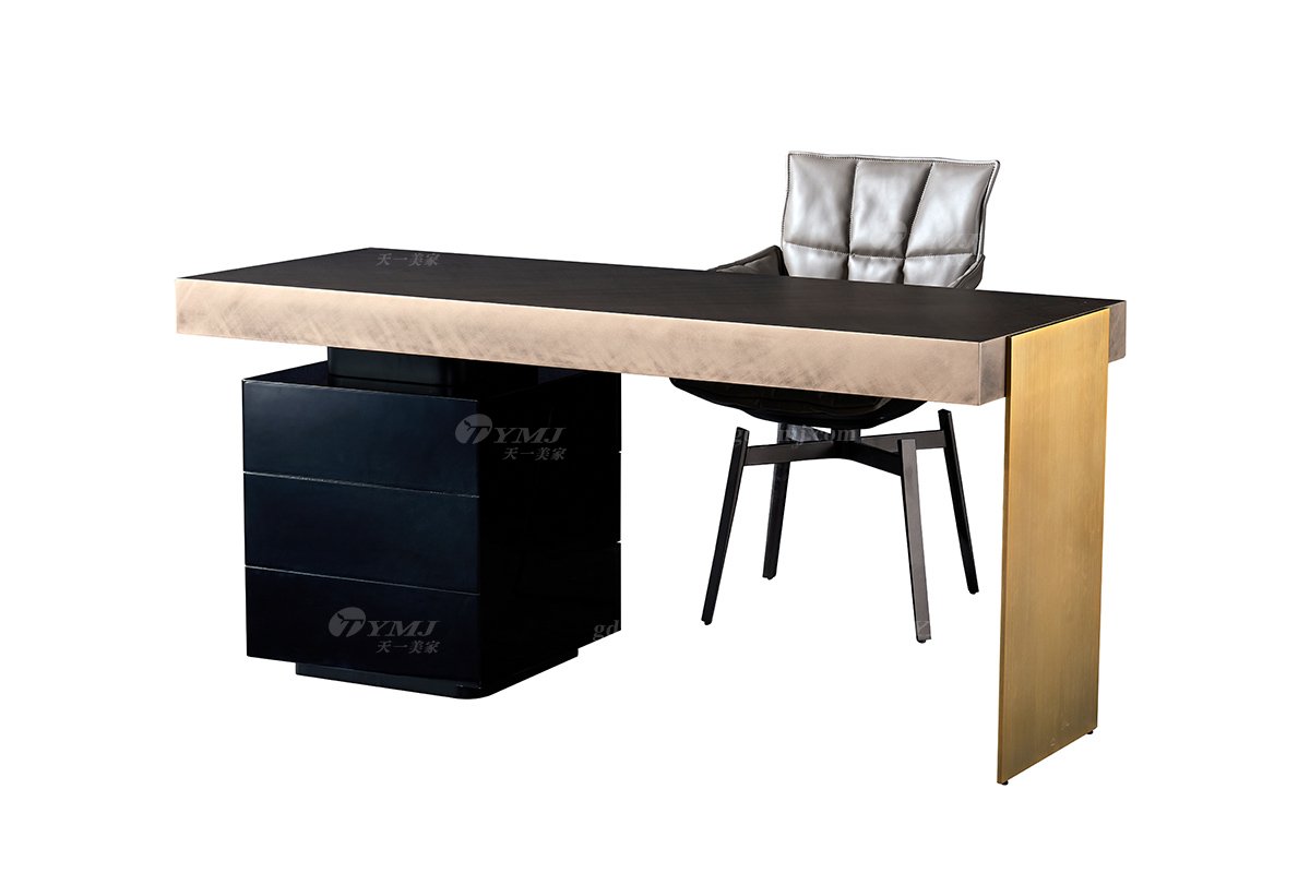  現(xiàn)代簡(jiǎn)約家具高端別墅會(huì)所家用時(shí)尚高級(jí)玫瑰金金屬色書(shū)桌18005-1.6-1