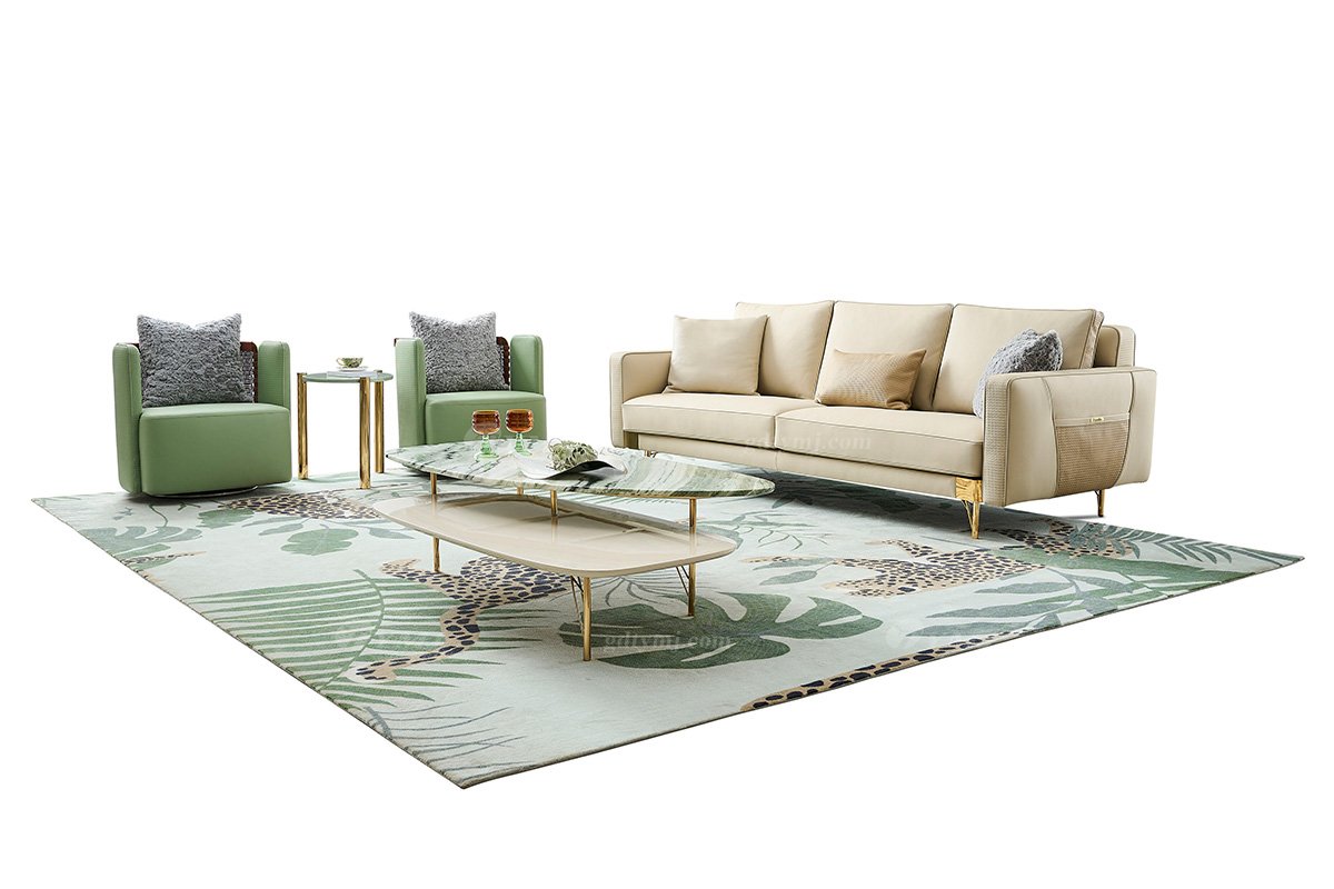 意式輕奢家具高端別墅會所家用時尚高級金屬腳灰色真皮三位沙發(fā)FB118SF3場景