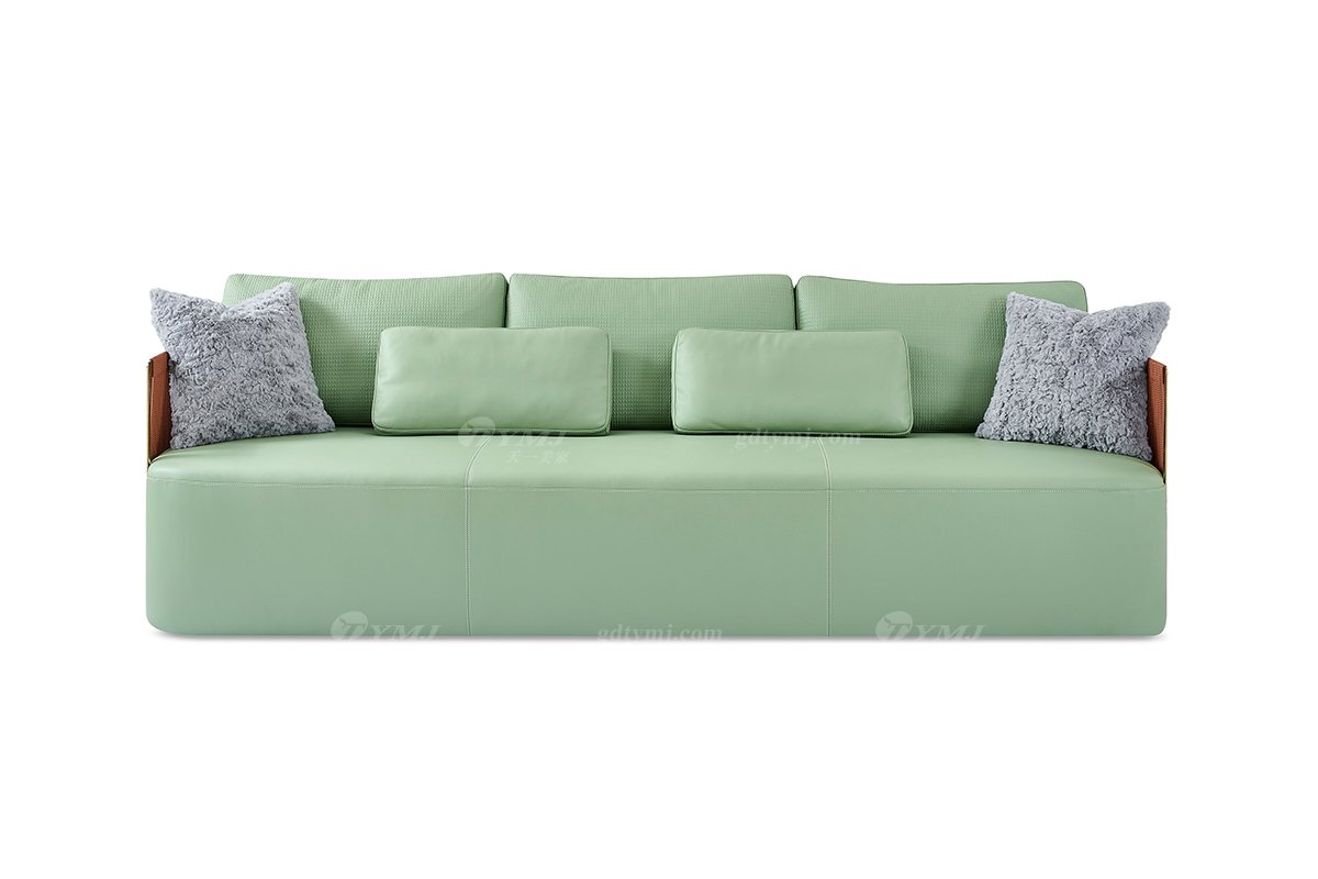 意式輕奢家具高端別墅會所家用時尚舒適綠色皮藝三位沙發(fā)