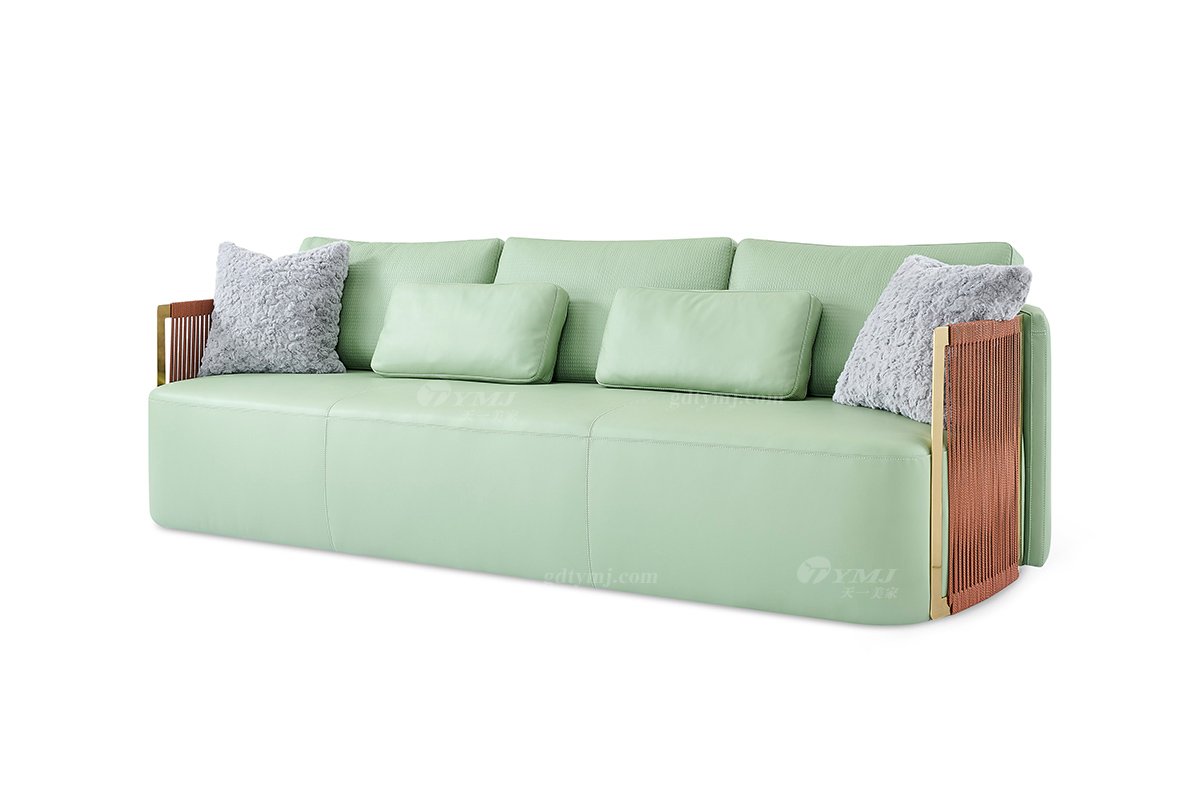 意式輕奢家具高端別墅會所家用時尚舒適綠色皮藝三位沙發FB125SF3-1