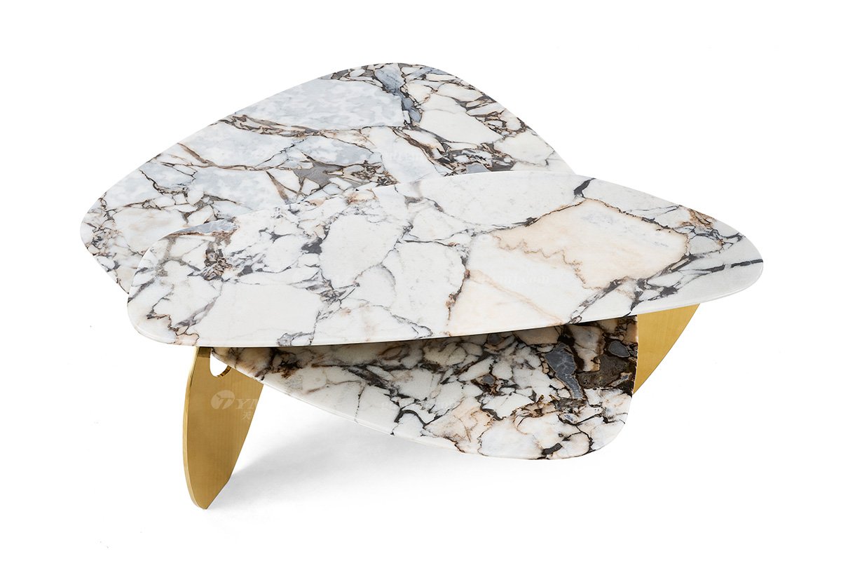 意式輕奢家具高端別墅會所家用時尚高級鈦金屬+大象白大理石大茶幾FB130H4ELY（1）