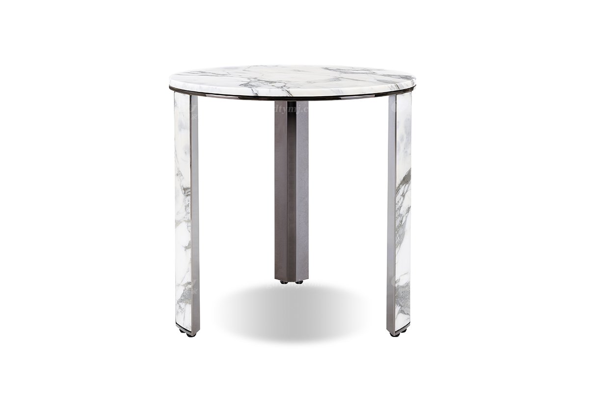 意式輕奢家具高端別墅會所大宅家用精美大花白大理石圓幾角幾