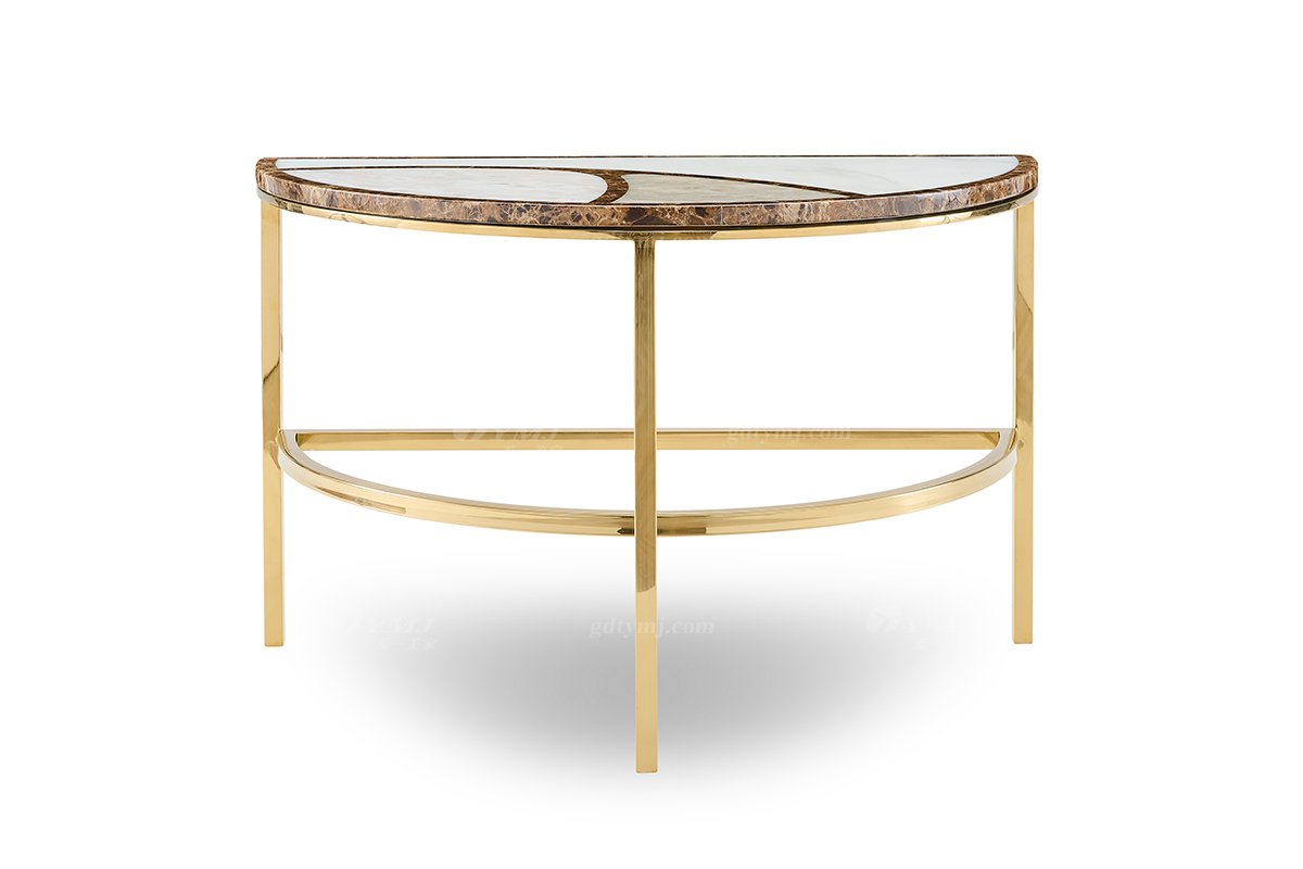 意式輕奢家具高端別墅會所大宅家用精致天然大理石半圓幾