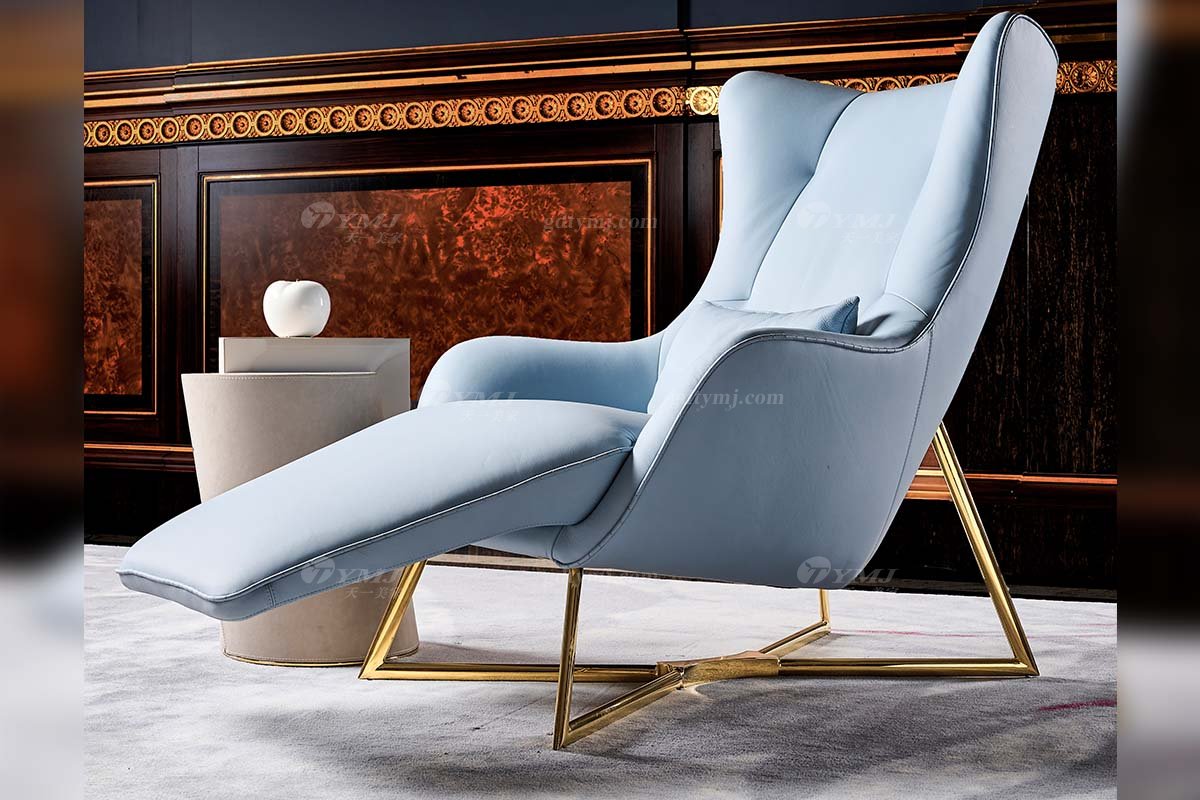 意式輕奢家具高端別墅會所大宅家用舒適淺藍色真皮躺椅休閑椅FB119SF14場景