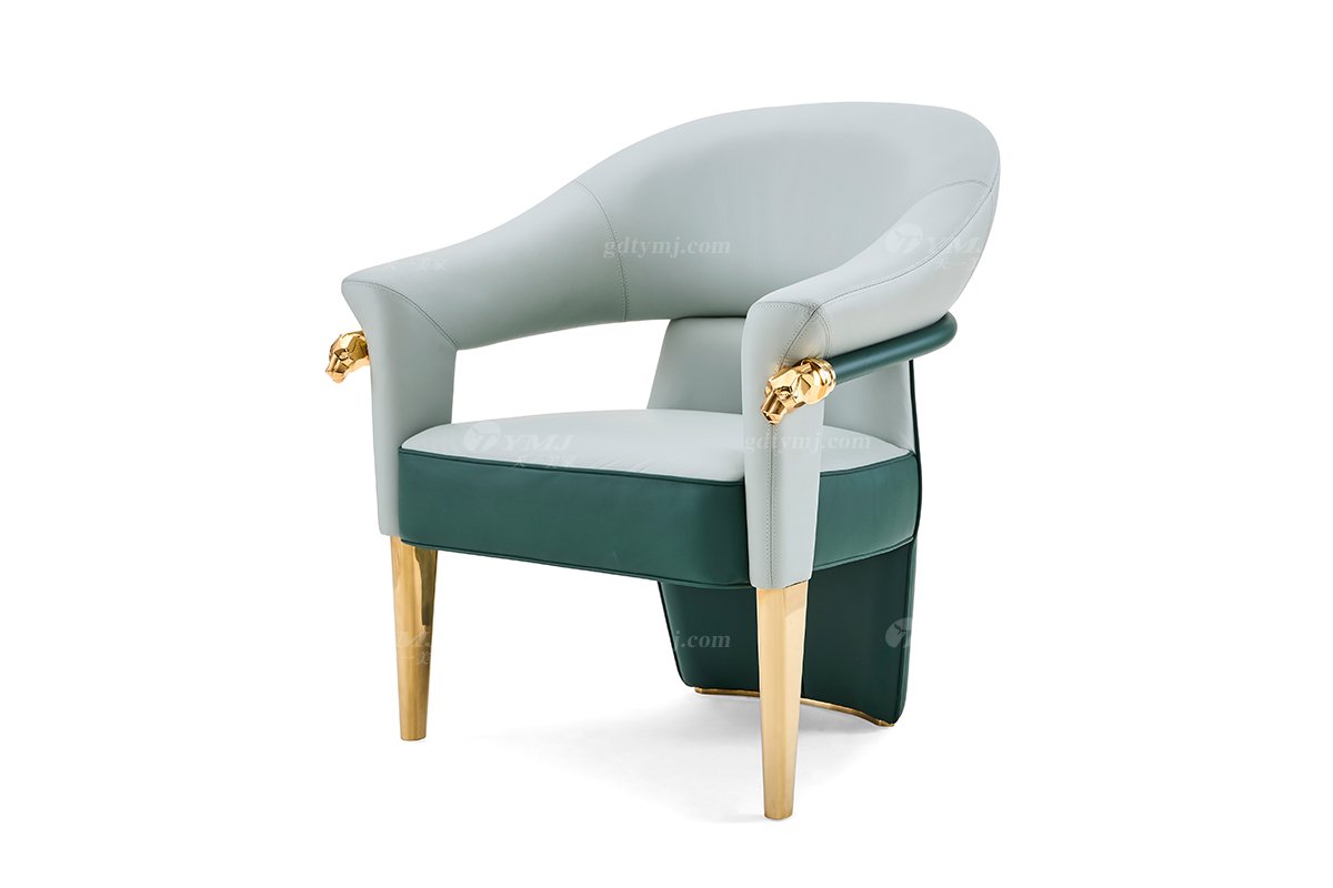 意式輕奢家具高端別墅會(huì)所大宅家用全真皮+金屬茶椅休閑椅FB123CY（1）