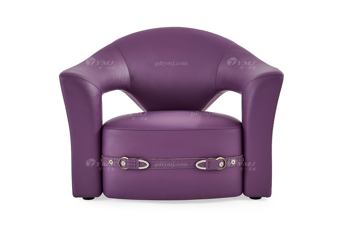 意式輕奢家具高端別墅會(huì)所大宅家用時(shí)尚舒適紫色全真皮單位沙發(fā)休閑椅