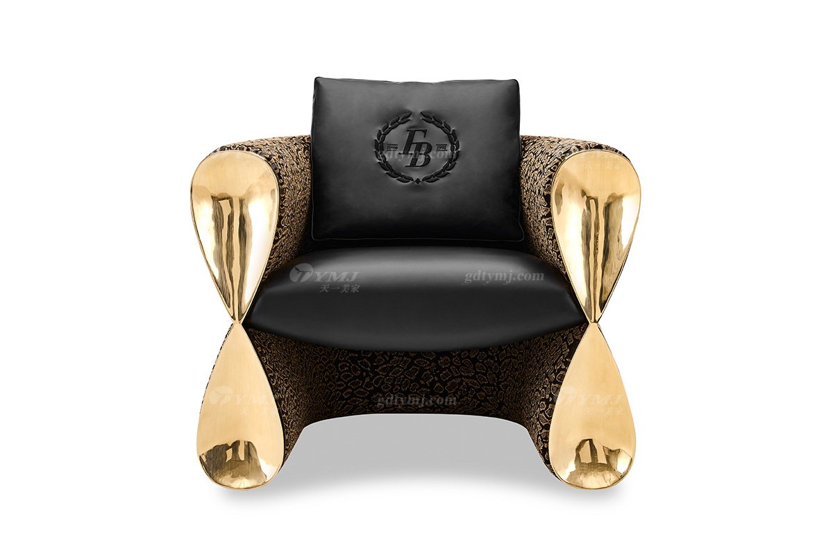 意式輕奢家具高端別墅會(huì)所大宅家用時(shí)尚大氣皮布藝+鈦金屬單位沙發(fā)休閑椅