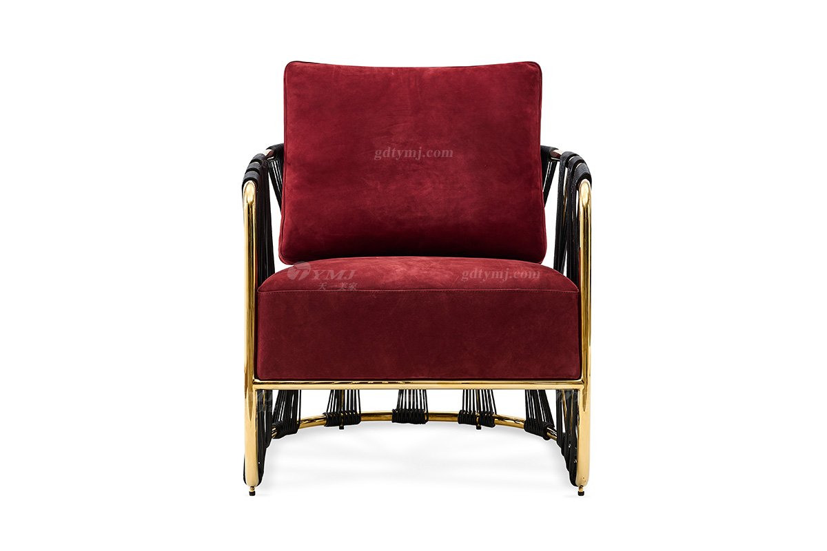 意式輕奢家具高端別墅會(huì)所大宅家用時(shí)尚舒適紅色磨砂皮單椅休閑椅