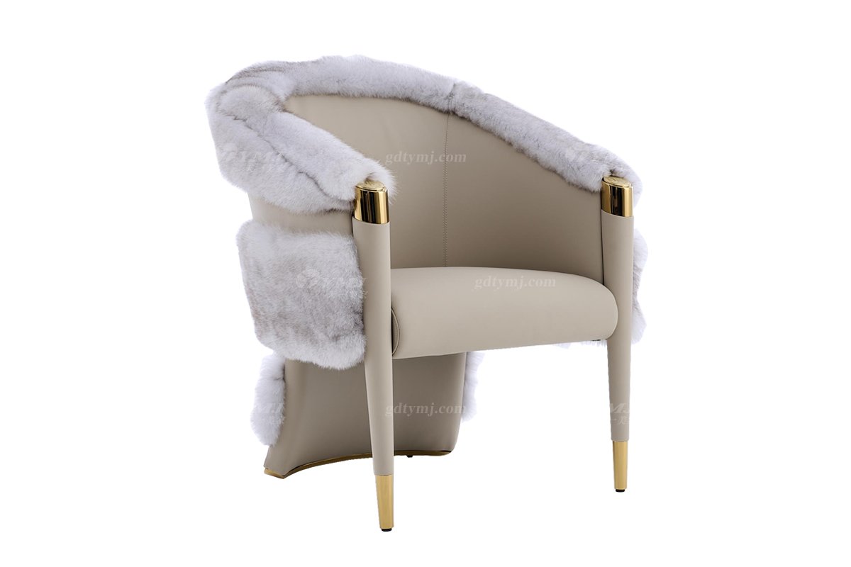 意式輕奢家具高端別墅會所大宅家用時尚創意卡其色皮絨單椅休閑椅