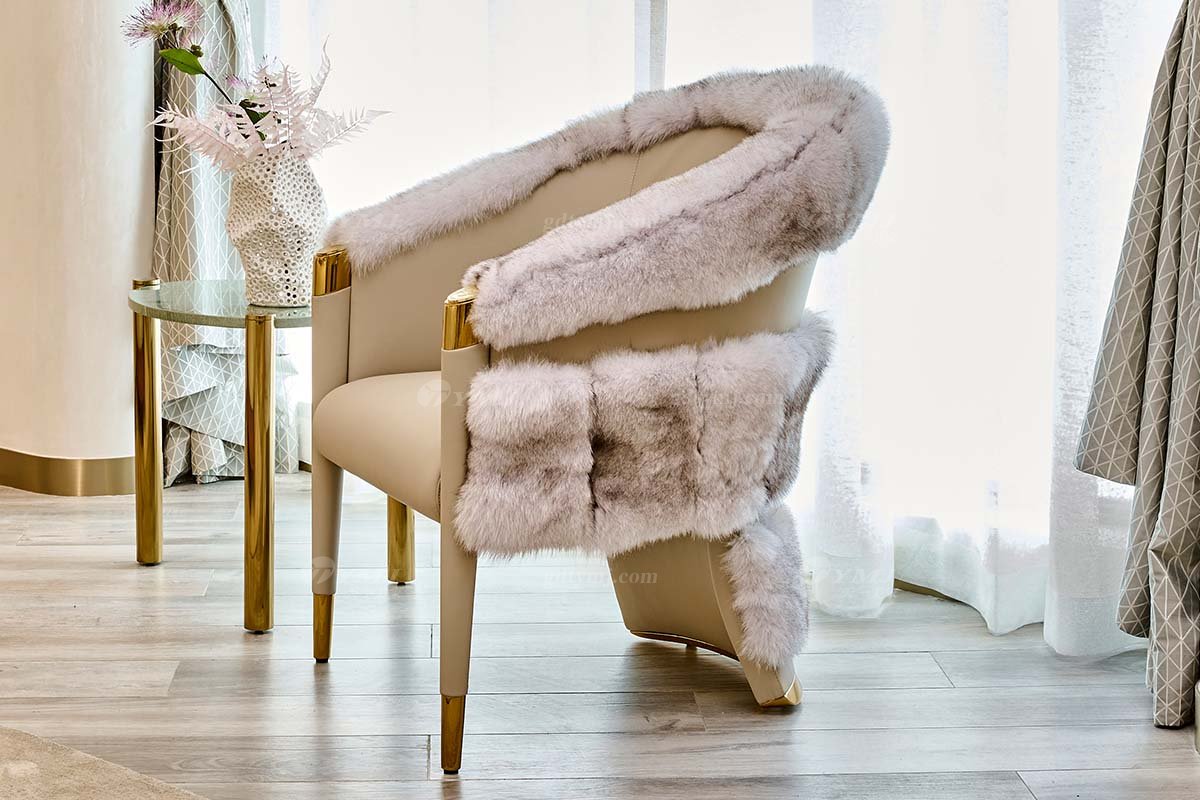 意式輕奢家具高端別墅會所大宅家用時尚創意卡其色皮絨單椅休閑椅FB128SF14（1）