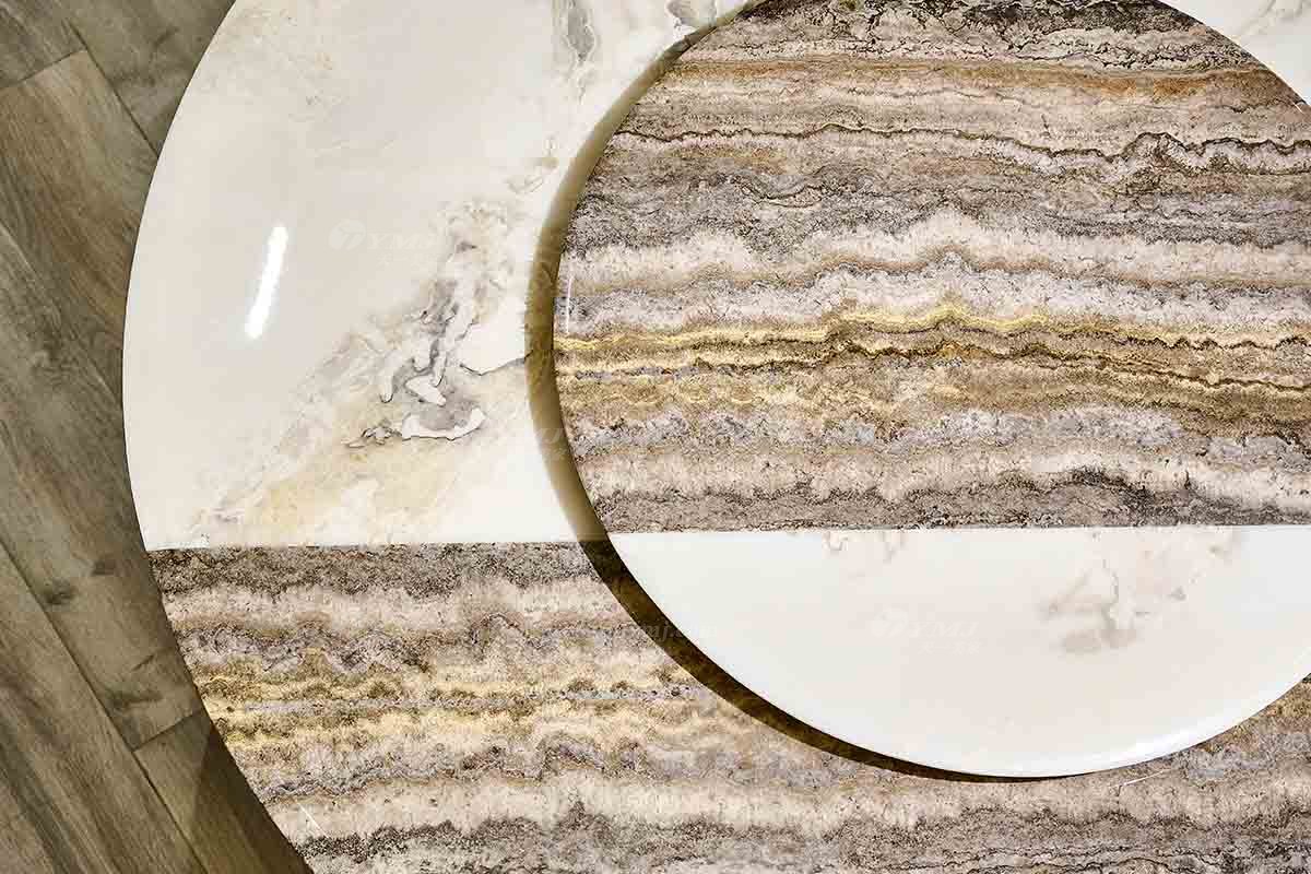 意式輕奢家具高端別墅會所大宅家用時尚創意大理石+鈦金屬圓餐臺FB118D25RL細節