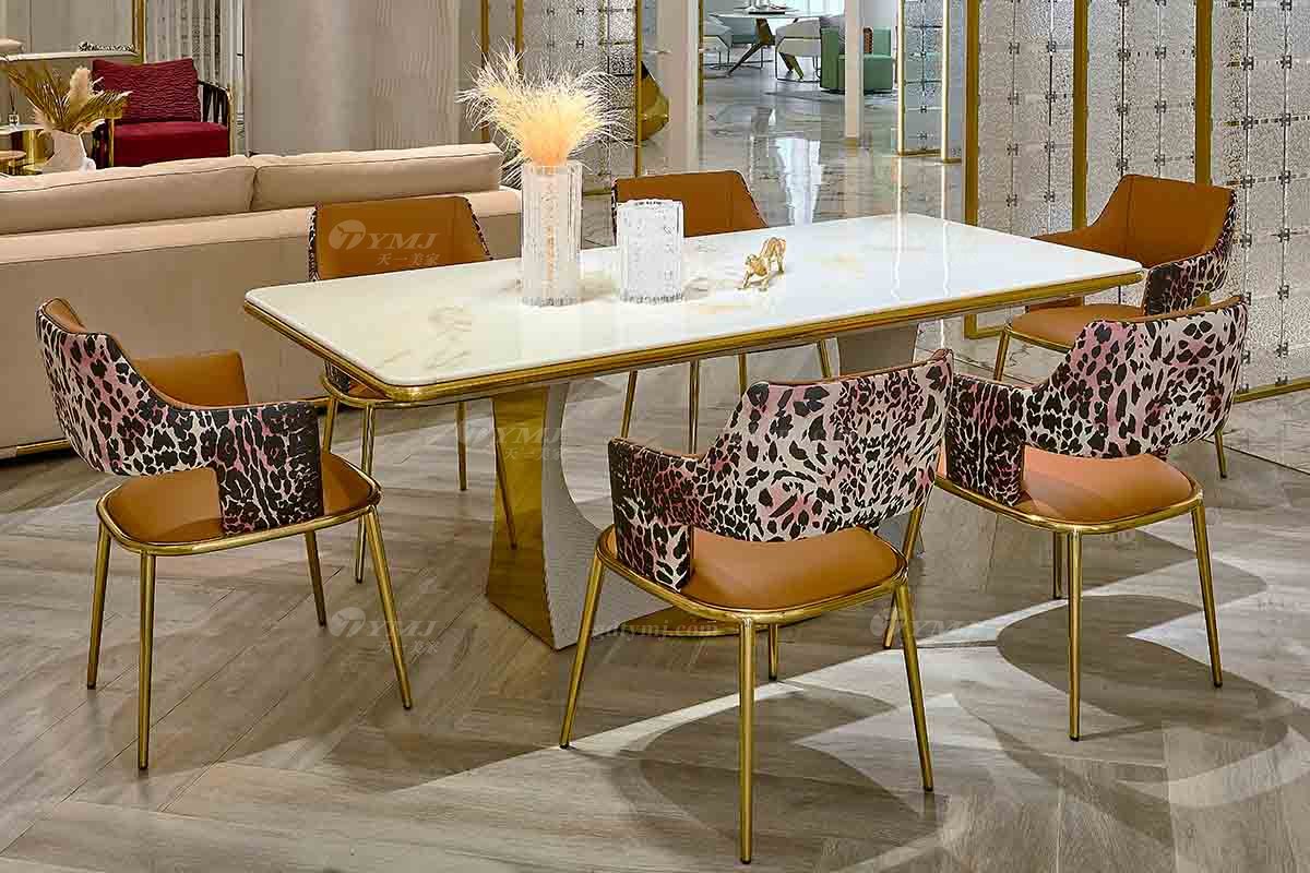 意式輕奢家具高端別墅會(huì)所大宅家用奢華大氣編織紋皮+大理石2.4米長餐臺(tái)FB205D25CXL場景