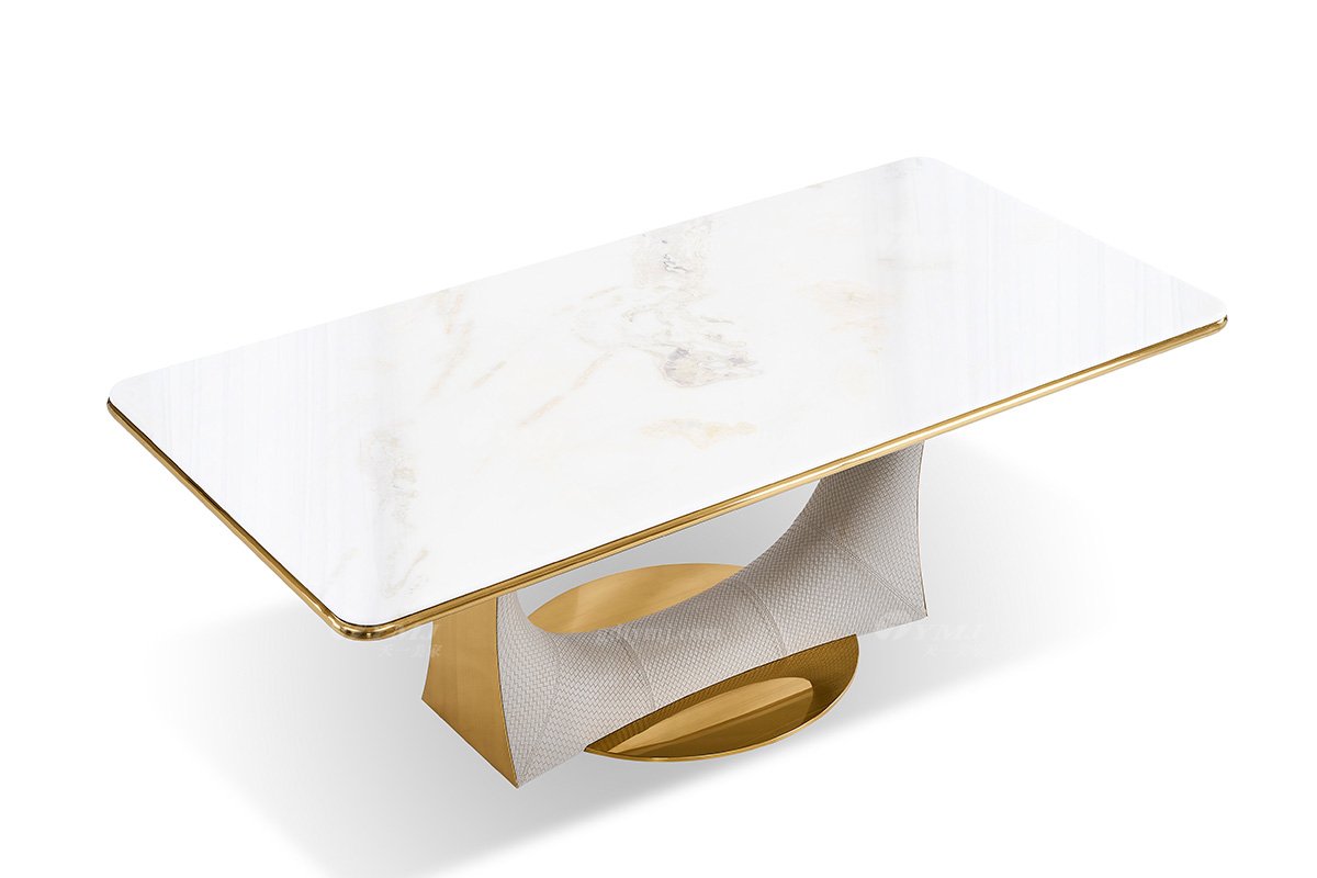 意式輕奢家具高端別墅會(huì)所大宅家用奢華大氣編織紋皮+大理石2.4米長餐臺(tái)FB205D25CXL（1）