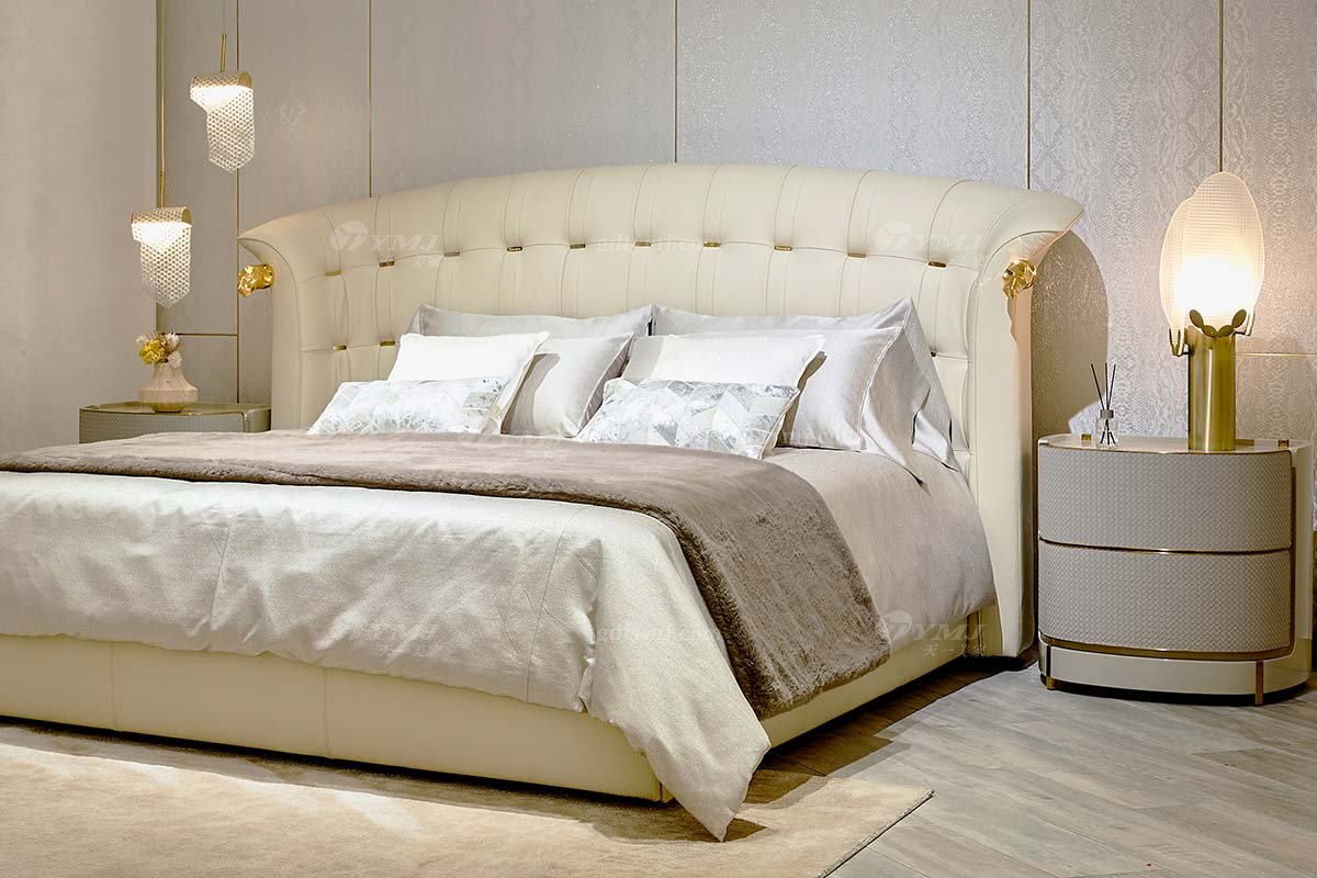 意式輕奢家具高端別墅會所豪宅家用時尚奢華天然大理石淺灰色床頭柜205B22B床頭柜4