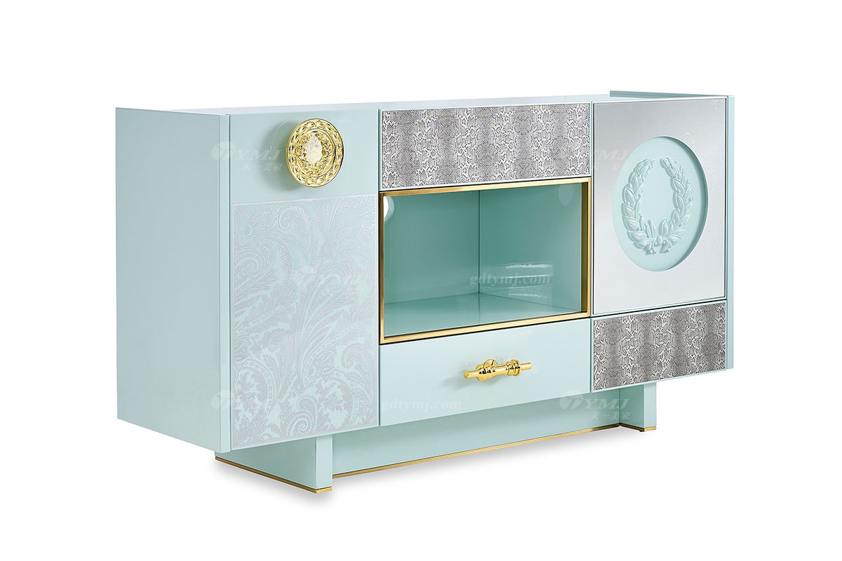 意式輕奢家具高端別墅會(huì)所豪宅家用時(shí)尚奢華不銹鋼金屬綠色餐邊柜105D7餐邊柜1