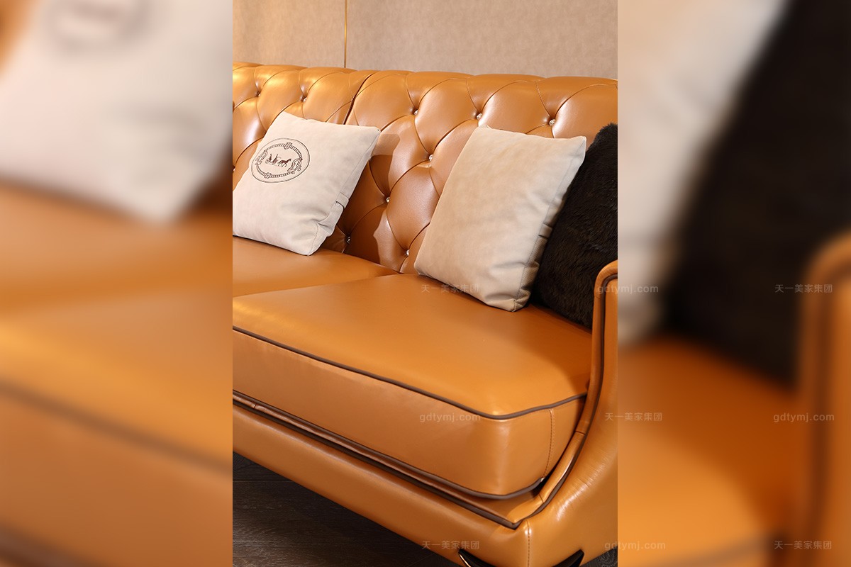 輕奢后現代愛馬仕橙真皮三位沙發