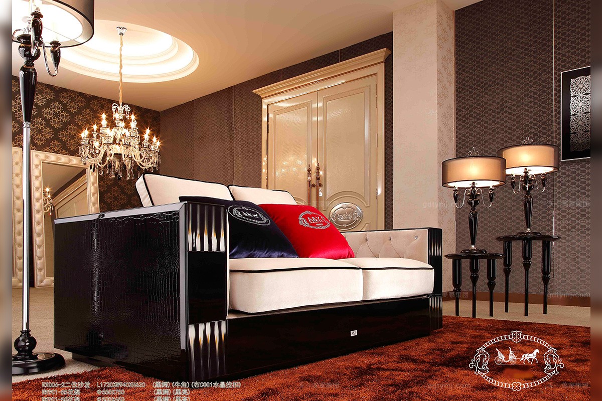 后現代輕奢主義牛角鱷紋真皮二人位沙發