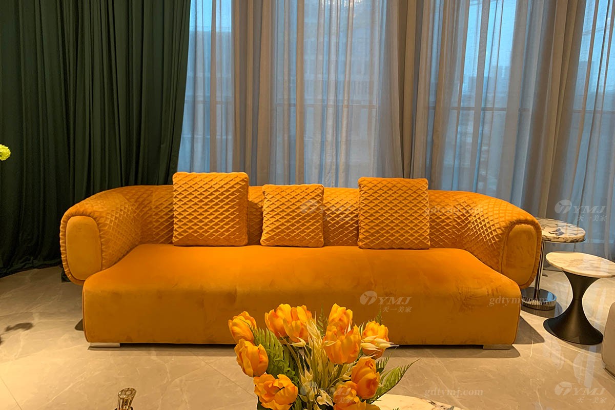 黃色輕奢三位布藝沙發