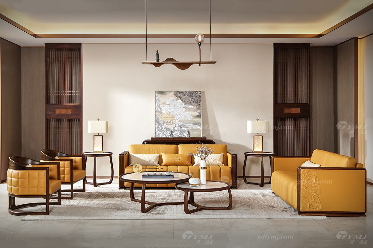 黃色真皮沙發組合