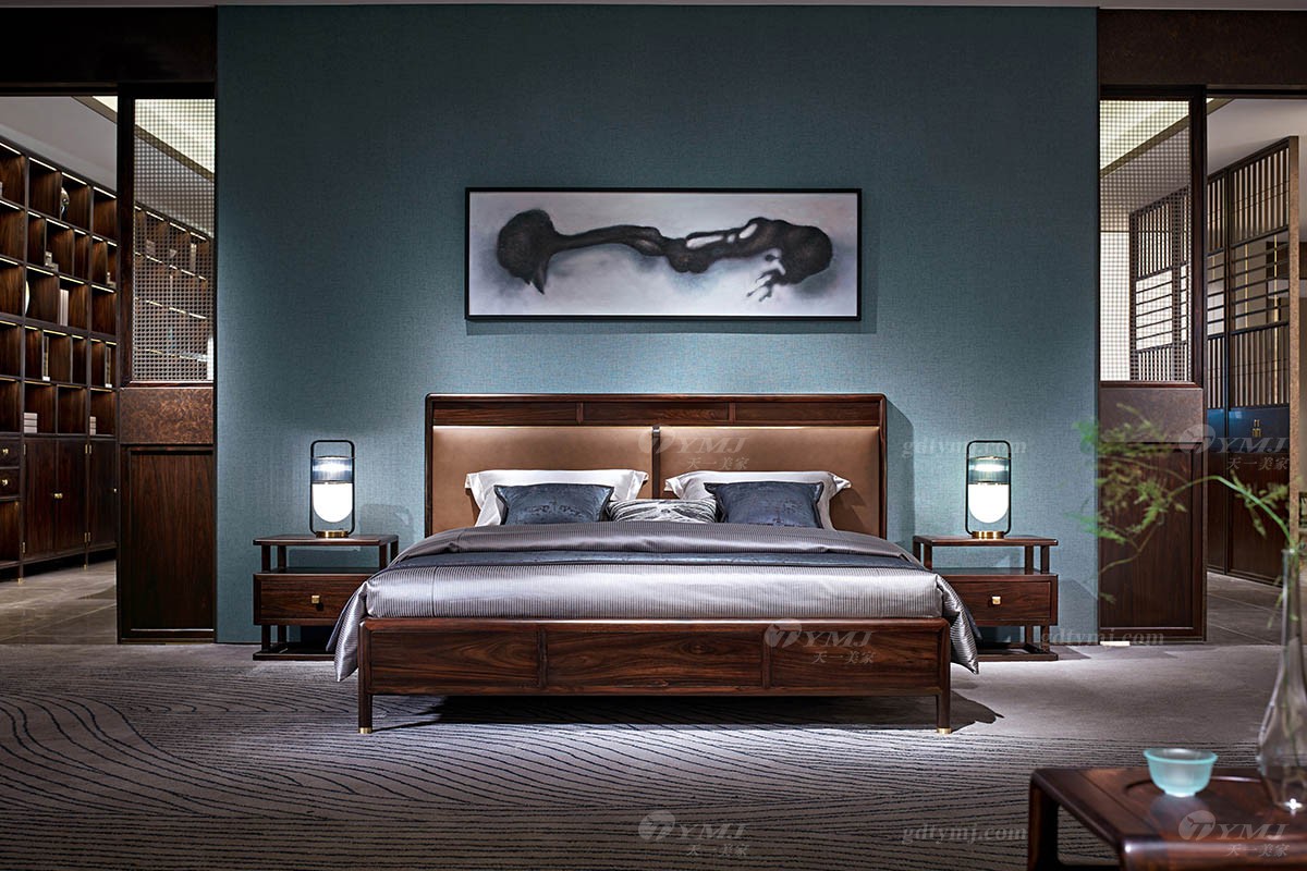 中式會(huì)所家具大床